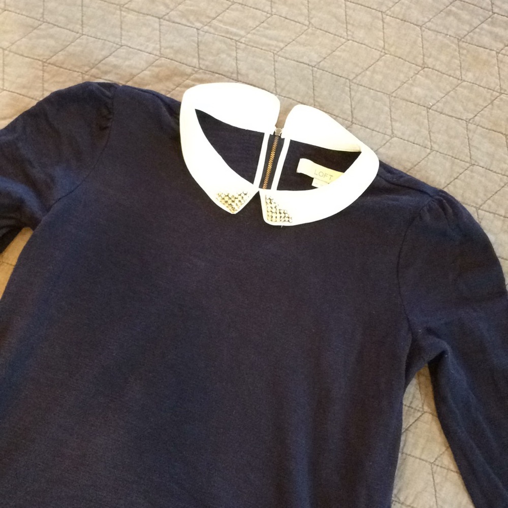 Nwot loft maternity M 3/4 sleeves navy with collar